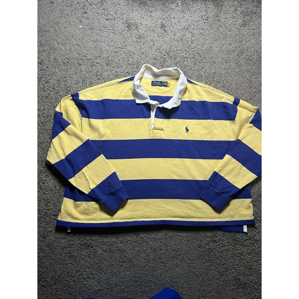 Polo by Ralph Lauren Yellow and Blue Striped Rugby Long Sleeve Shirt